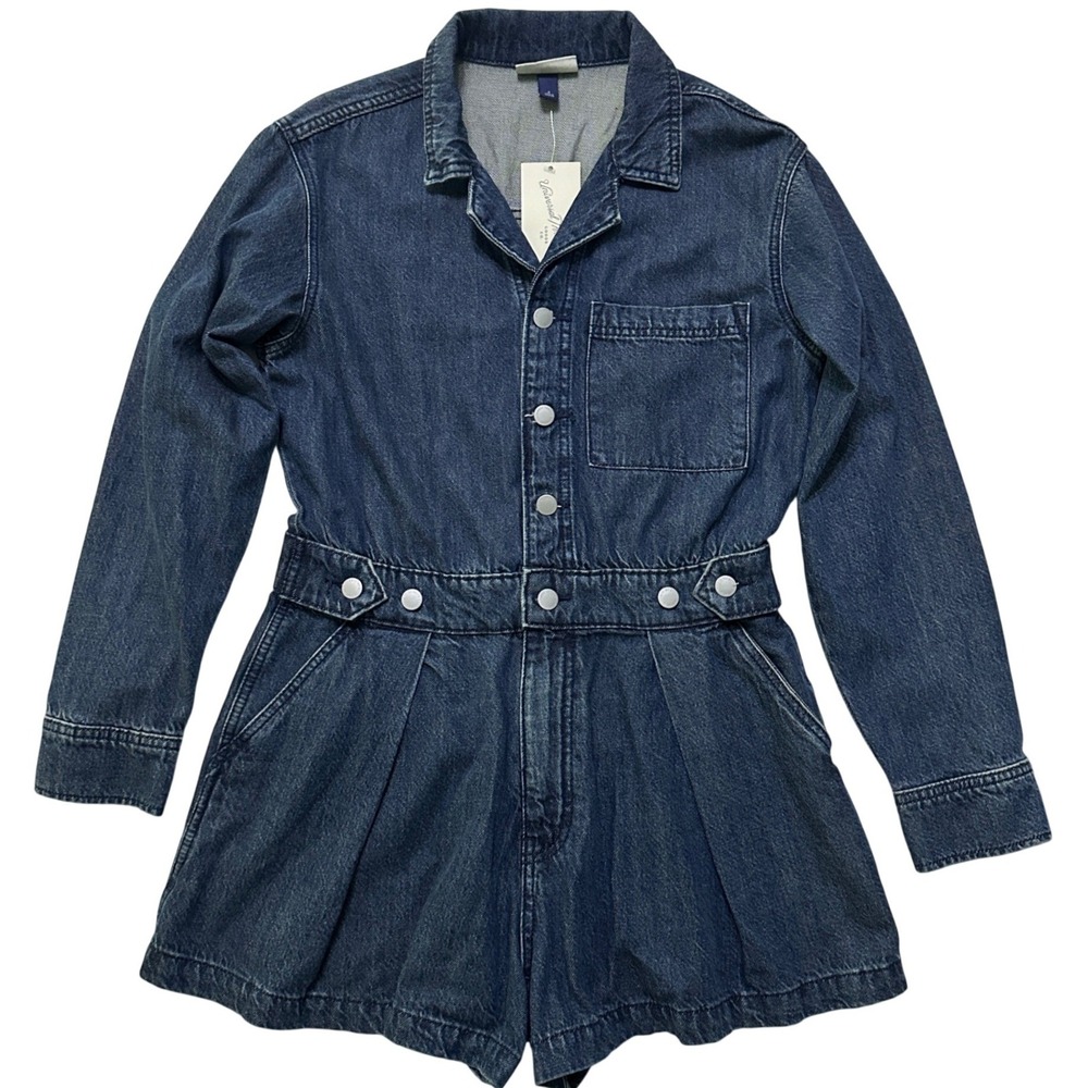 Universal‎ Thread Denim Romper Sz 8 Long Sleeve Utility Western Cottage Playsuit
